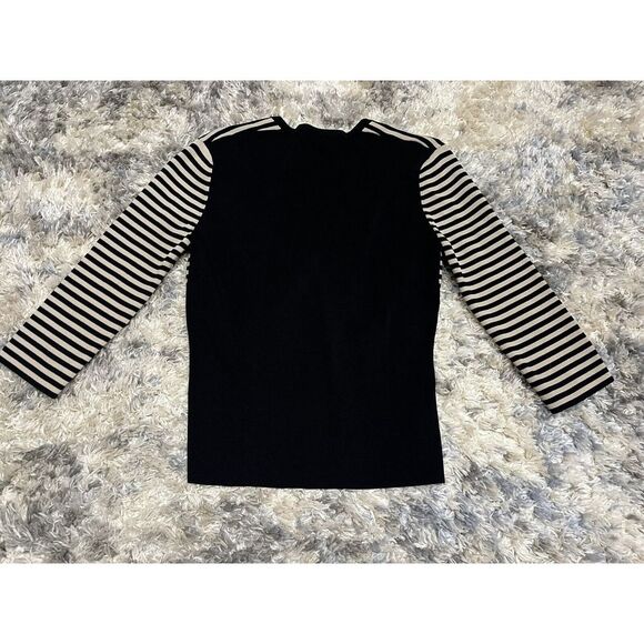 Barami Black Tan Striped Blouse Top Sz M - Picture 3 of 3